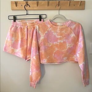 Sarah’s Day x White Fox Boutique Tie-Dye Cropped Sweatshirt & Shorts Set.